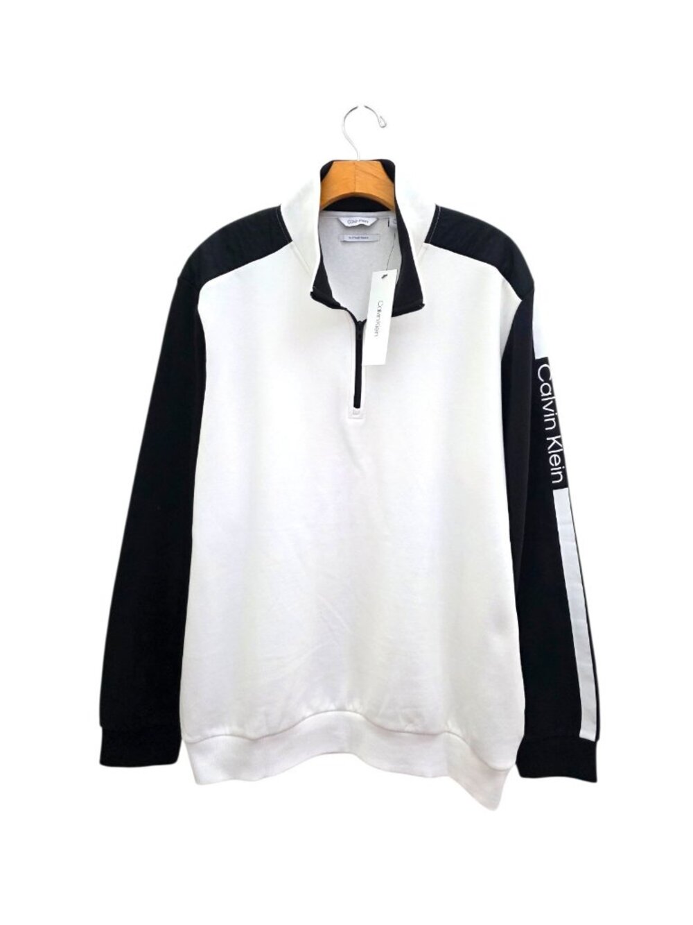 Calvin Klein Sweatshirt Colorblock Quarter Zip Fleece Logo White Mens Sz XL NEW